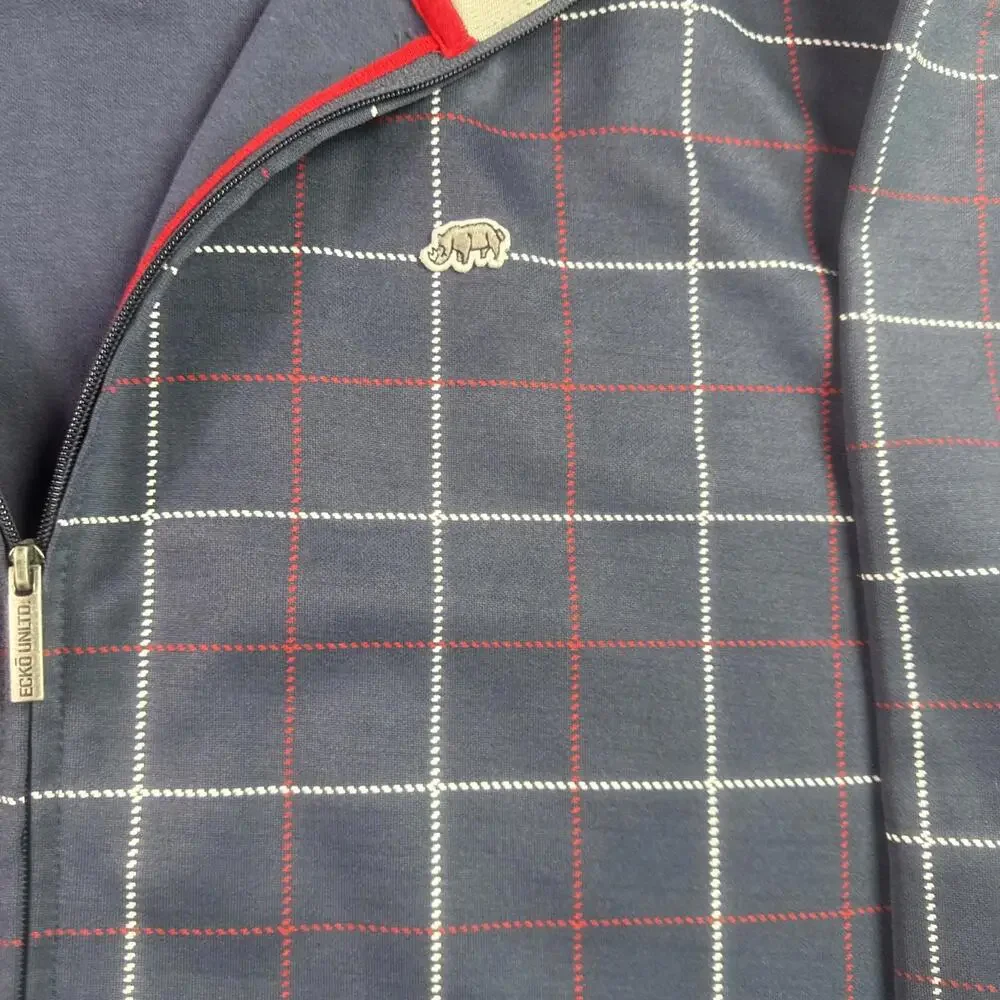 Ecko Unltd Track Jacket Mens XL Blue Plaid Full Zip Embroidered Hip Hop Y2K